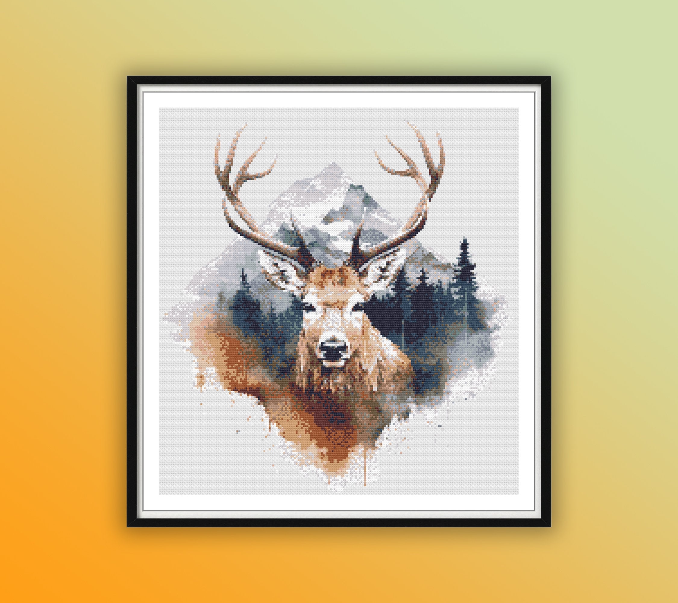 Christmas Deer Diamond Painting Set by Wizardi. WD304 Diamond Art Kit.  Small Diamond Painting Kit 