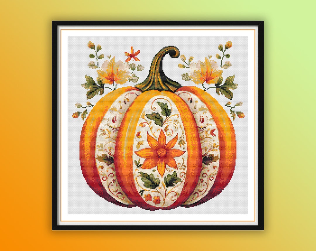 Retro Farmhouse Watercolor Pumpkin Cross Stitch Pattern - Thanksgiving ...
