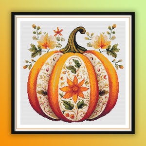 Watercolor Retro Farmhouse Pumpkin Counted Cross Stitch PDF Pattern, Thanksgiving Pumpkins, Fall Hand Embroidery, Modern Cross Stitch Chart