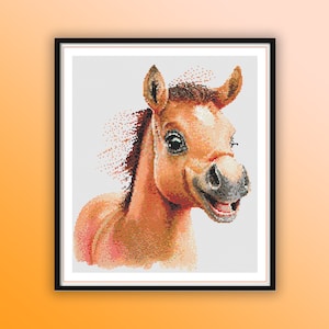 Watercolor Baby Horse Counted Cross Stitch PDF Pattern, Cute Farm Animals, Modern Cross Stitch Chart, Hand Embroidery