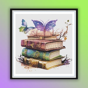 Fairy Books Cross Stitch Pattern: Vintage Butterfly Design (PDF Pattern)