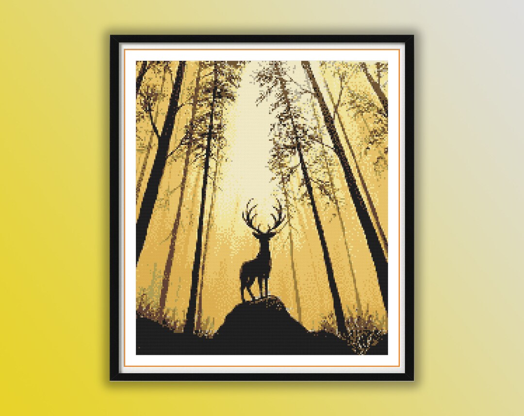 Deer Silhoutte at the Forest Counted Cross Stitch PDF Pattern, Forest ...