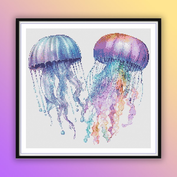 Patrón de punto de cruz de medusas de acuarela: Bordado Ocean Life (Patrón PDF)