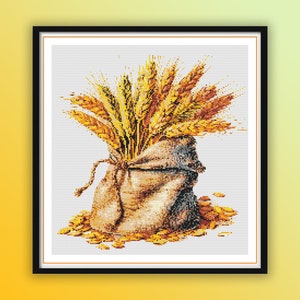 Patrón de punto de cruz de la cosecha de cebada en acuarela - Gráfico de bordado "Vida rural moderna" (PDF)