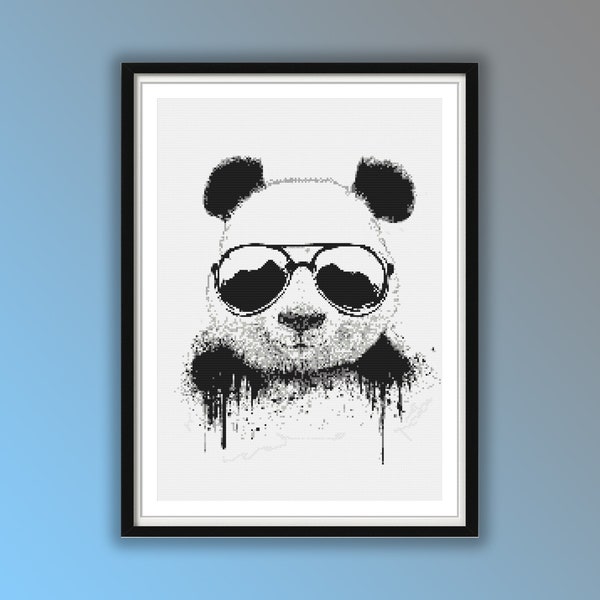 Aquarelle Cool Panda compté Cross Stitch PDF Pattern, Sweet Panda, Stay Cool Hand Embroidery, Panda Life Needlepoint, Modern Cross Stitch