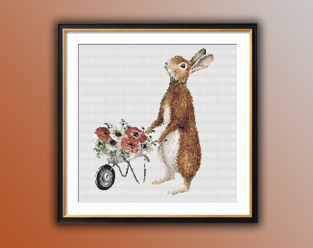 Cute Rabbit and Flowers Counted Cross Stitch PDF Pattern, Easter Bunny ...