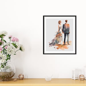 Aquarelle Bride and Groom Counted Cross Stitch PDF Pattern, Saint-Valentin, Point de croix de mariage, Broderie à la main, Tableau Needlepoint image 9