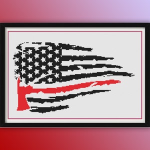 Patriotic Firefighter Flag Cross Stitch Pattern - PDF Independence Day Embroidery Design