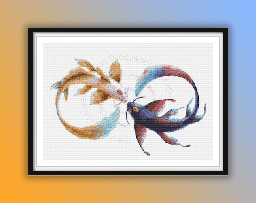 Underwater Harmony: Watercolor Fish Cross Stitch Pattern - Ocean ...