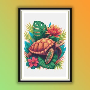 Watercolor Sea Turtle Cross Stitch Pattern: Marine Life Embroidery Chart for Ocean Lovers