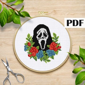 Skeleton in Flowers Cross Stitch Pattern: Horror Ghost (PDF Pattern)