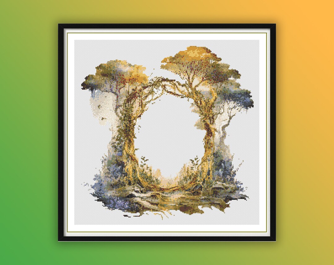 Watercolor Enchanted Forest Frame Counted Cross Stitch PDF Pattern ...