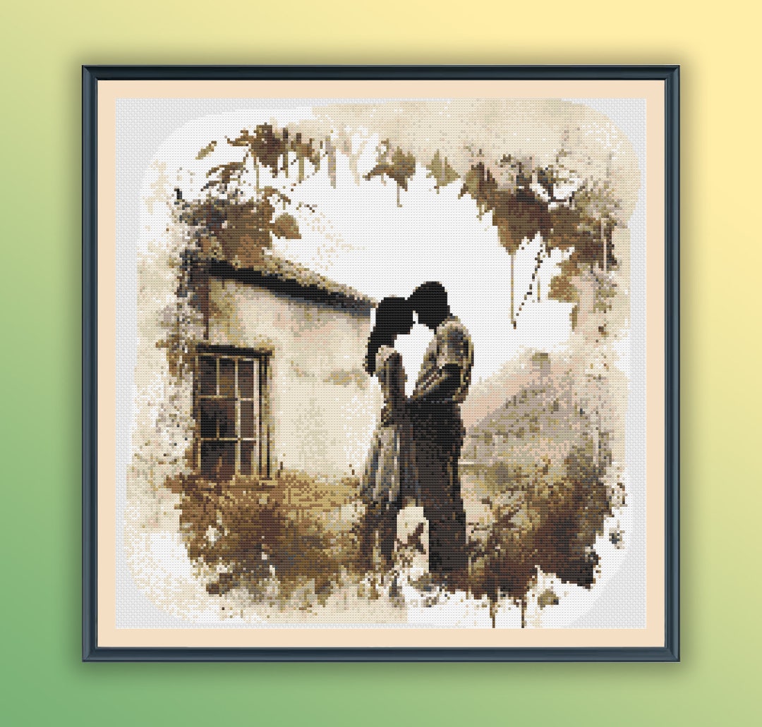 Rustic Pattern Silh Rustic Village Silhouette Watercolor Cross Stitch Pattern: Romantic ...