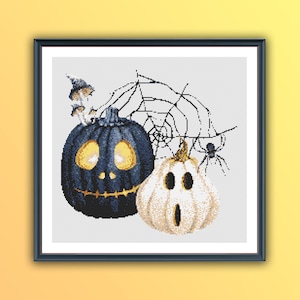 Gothic Halloween Pumpkins Counted Cross Stitch PDF Pattern, Halloween Costumes Cross Stitch, Halloween Ghost, Spooky Halloween