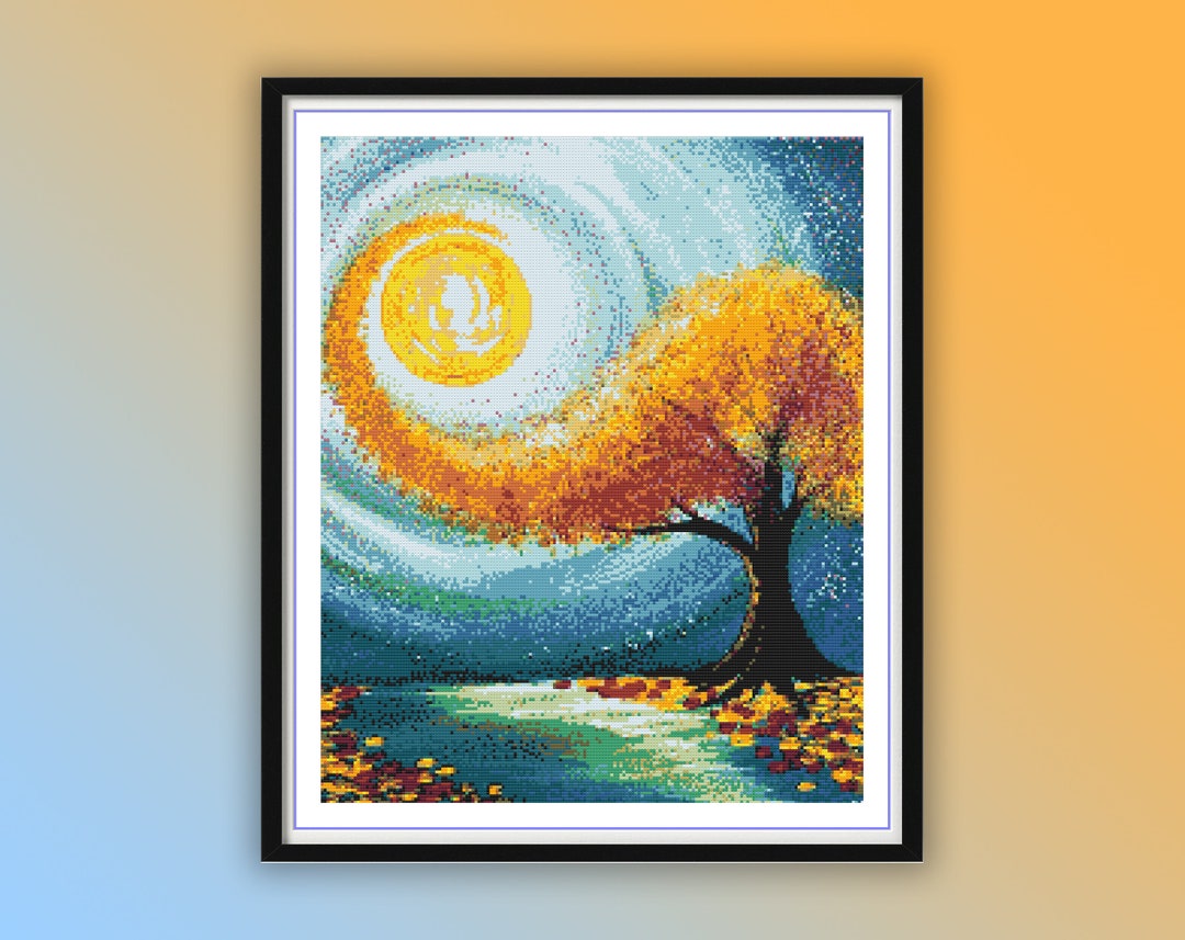 Mystical Tree and Moon Counted Cross Stitch PDF Pattern, Forest ...
