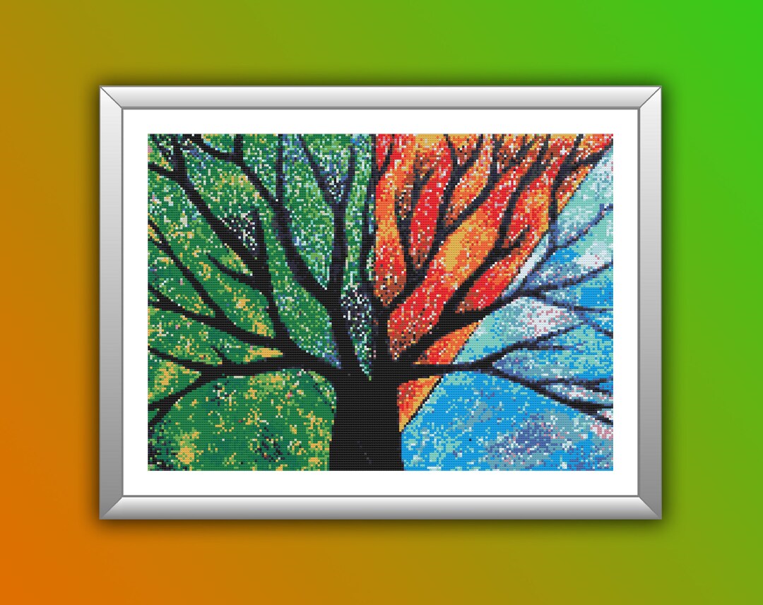 Four Seasons Tree Landscape Cross Stitch Pattern: Embroidery PDF Chart ...