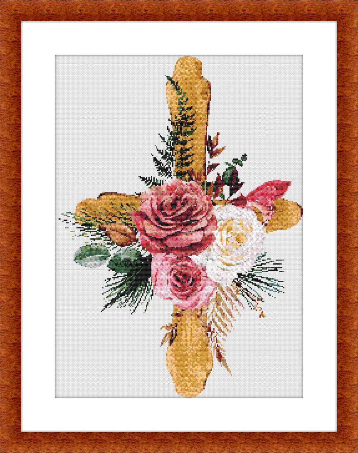 Christian Cross Cross Stitch Pattern With Flowers Easter Etsy