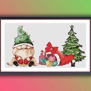 Festive Gnome Holiday Needlepoint Chart: Christmas Cross Stitch PDF Pattern for Merry Crafting