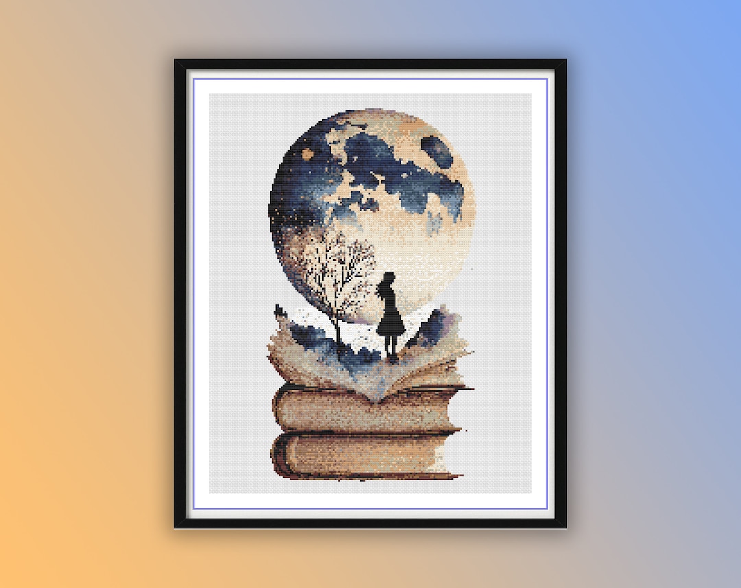 Watercolor Book and Moon Fantasy Counted Cross Stitch PDF Pattern ...
