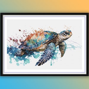 Aquarelle, Tortue De Mer, Modèle De Point De Croix Compté, Marin, Point De Croix, Vie Sous-Marine, Trésors De La Mer, Caretta Caretta, Broderie À La Main