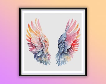Ethereal Angel Wings Watercolor Cross Stitch Pattern: Religious Embroidery PDF for Instant Download