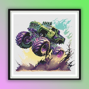 Watercolor Monster Truck Cross Stitch Pattern: Off Road Jeep (PDF Pattern)