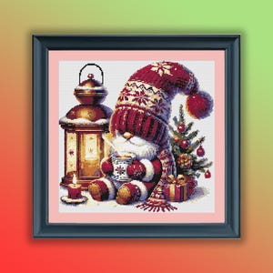 Aquarell Weihnachtskaffeezwerg Kreuzstich PDF Muster, Weihnachtsbaum, Weihnachtsmann Wichtel, Handstickerei, moderner Kreuzstich