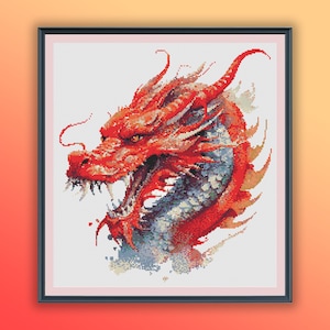 Watercolor Dragon Cross Stitch Pattern: Japanese Embroidery (PDF Pattern)