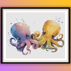 Watercolor Baby Octopus Cross Stitch Pattern: Ocean Life Embroidery (PDF Pattern)
