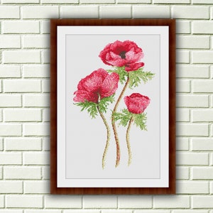 Anemone Bouquet Cross Stitch Pattern: Colorful Floral Arrangement PDF for Spring Crafting