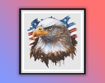 Patrón de punto de cruz con la bandera de EE. UU. del águila patriótica: América 250 (1776-2026), diseño de la Independencia (PDF digital)
