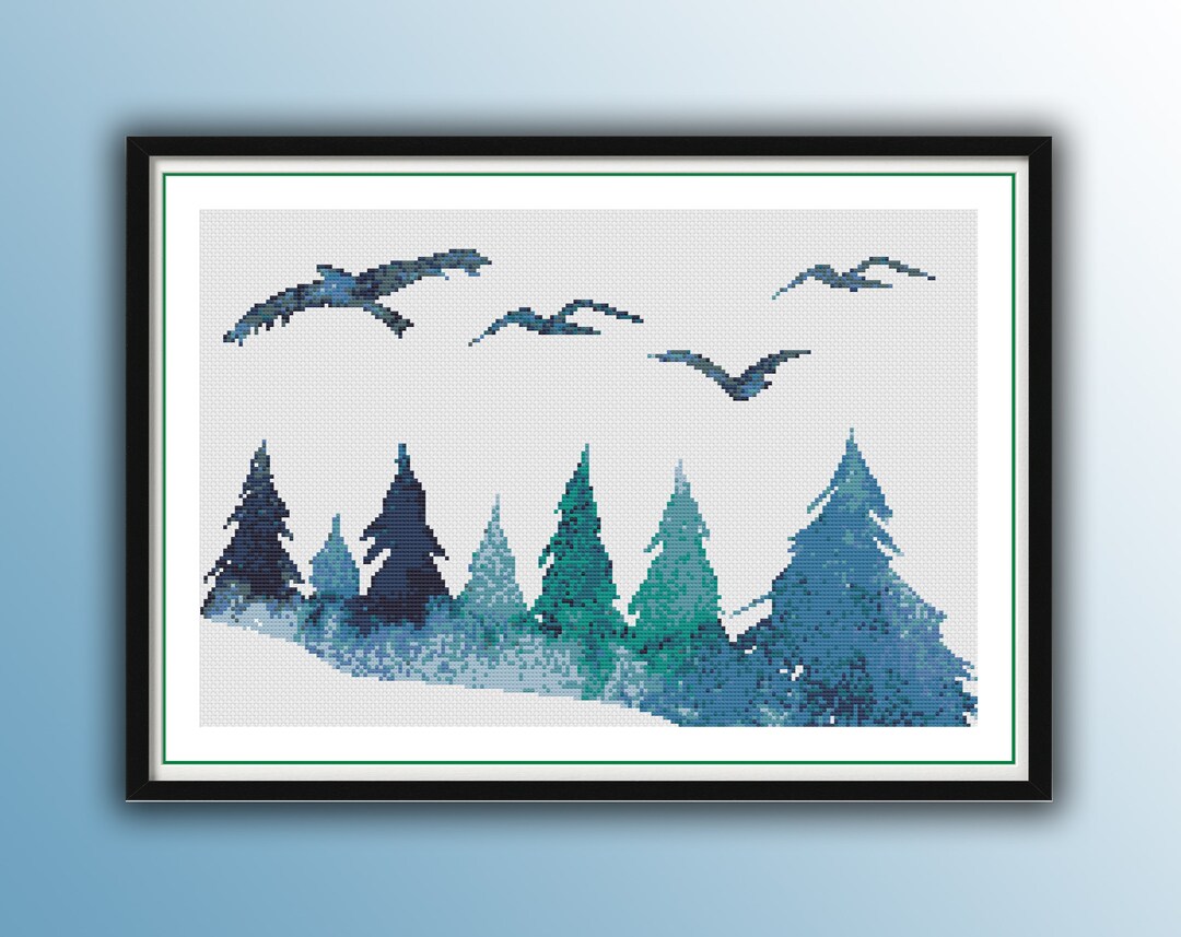 Serene Pine Forest Watercolor Cross Stitch Pattern - Counted ...