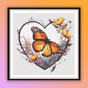 Watercolor Monarch Butterfly Cross Stitch Pattern: Spring Flowers Embroidery PDF, Modern Needlecraft