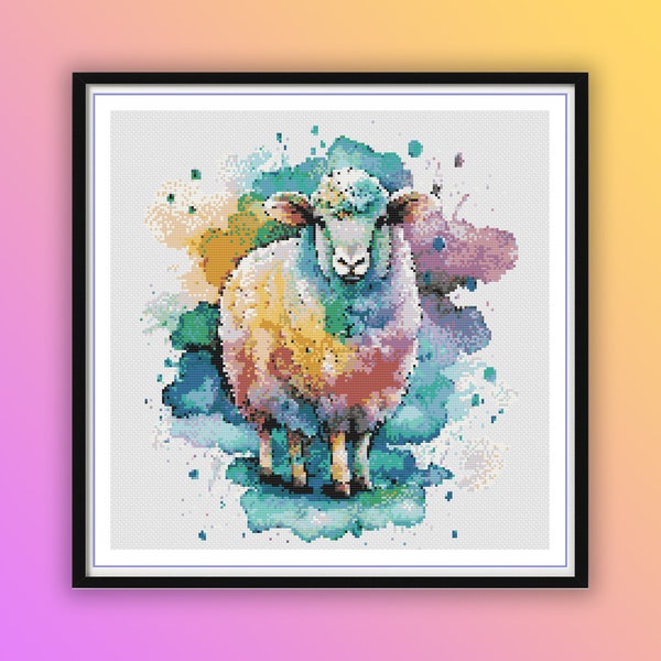 Watercolor Sheep Counted Cross Stitch PDF Pattern, Farm Animals, Modern Cross Stitch, Farm Life, Hand Embroidery