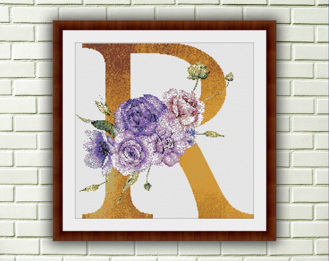 Gold Floral Alphabet Letter 'R' Counted Cross Stitch PDF Pattern ...