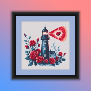 Aquarela Dia dos Namorados Amor Farol Contado Ponto Cruz Padrão PDF, Gráfico de Ponto Cruz Marítimo Moderno, Tesouros do Mar, Bordado à Mão