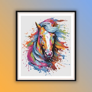 Aquarell Regenbogen Pferd PDF Pattern, Bauernhof Tiere, Instant Download Handstickerei, moderne Kreuzstichvorlage