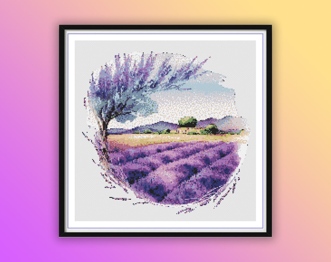 Watercolor Lavender Fields Counted Cross Stitch PDF Pattern, Spring ...