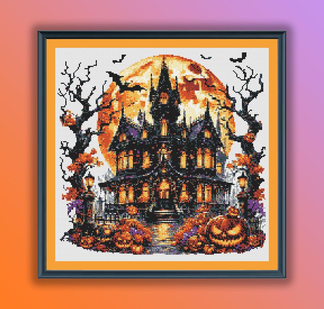Spooky Watercolor Halloween Castle Cross Stitch Pattern - PDF With ...