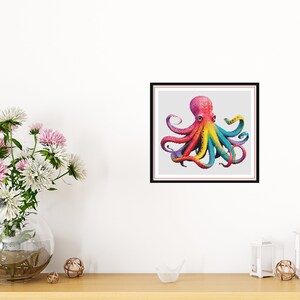 Watercolor Colorful Octopus Counted Cross Stitch PDF Pattern, Ocean ...