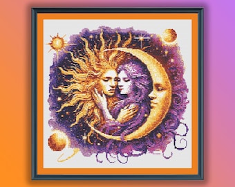 Kreuzstichmuster Sonne und Mond Kreuzstichmuster: Geschenk zum Valentinstag