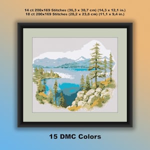 Gezähltes Kreuzstichmuster, PDF Vorlage, moderne Kreuzstichvorlage, Tahoe Berge, moderne Kreuzstichvorlage