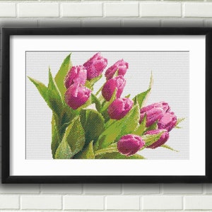 Tulip Bouquet Floral Cross Stitch Pattern - Digital PDF Download for Embroidery Enthusiasts