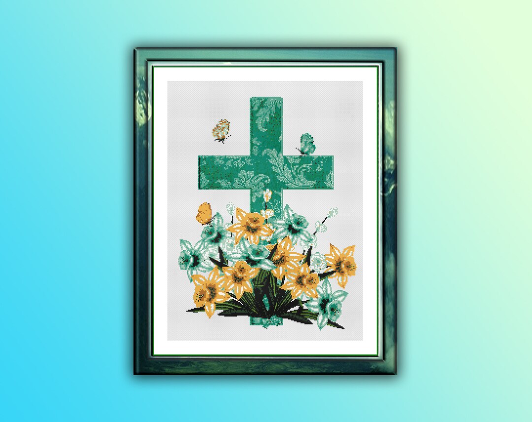 Floral Christian Cross Stitch Pattern: Religious Embroidery Design With ...