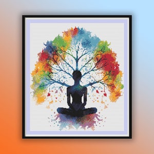 Tree of Life Woman Cross Stitch Pattern PDF - Spiritual Watercolor Design