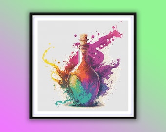 Enchanting Watercolor Love Potion Bottle Cross Stitch Pattern - Modern Embroidery PDF Chart
