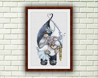Adorable Wedding Gnomes Counted Cross Stitch PDF Pattern - Bride and Groom Newlyweds Instant Download
