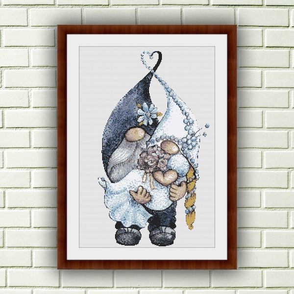 Adorable Wedding Gnomes Counted Cross Stitch PDF Pattern - Bride and Groom Newlyweds Instant Download