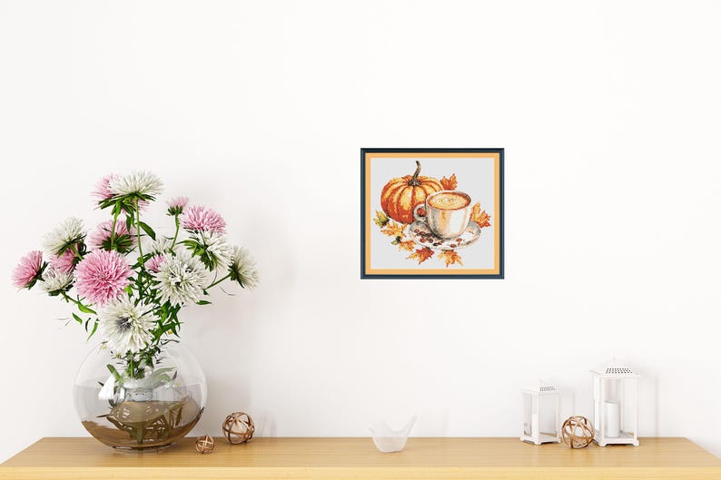 Watercolor Pumpkin Spice Latte Counted Cross Stitch PDF Pattern, Fall