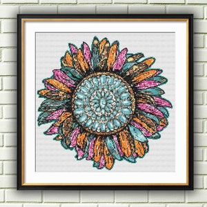 Western Sunflower Cross Stitch Pattern: Floral Bouquet (PDF Pattern)